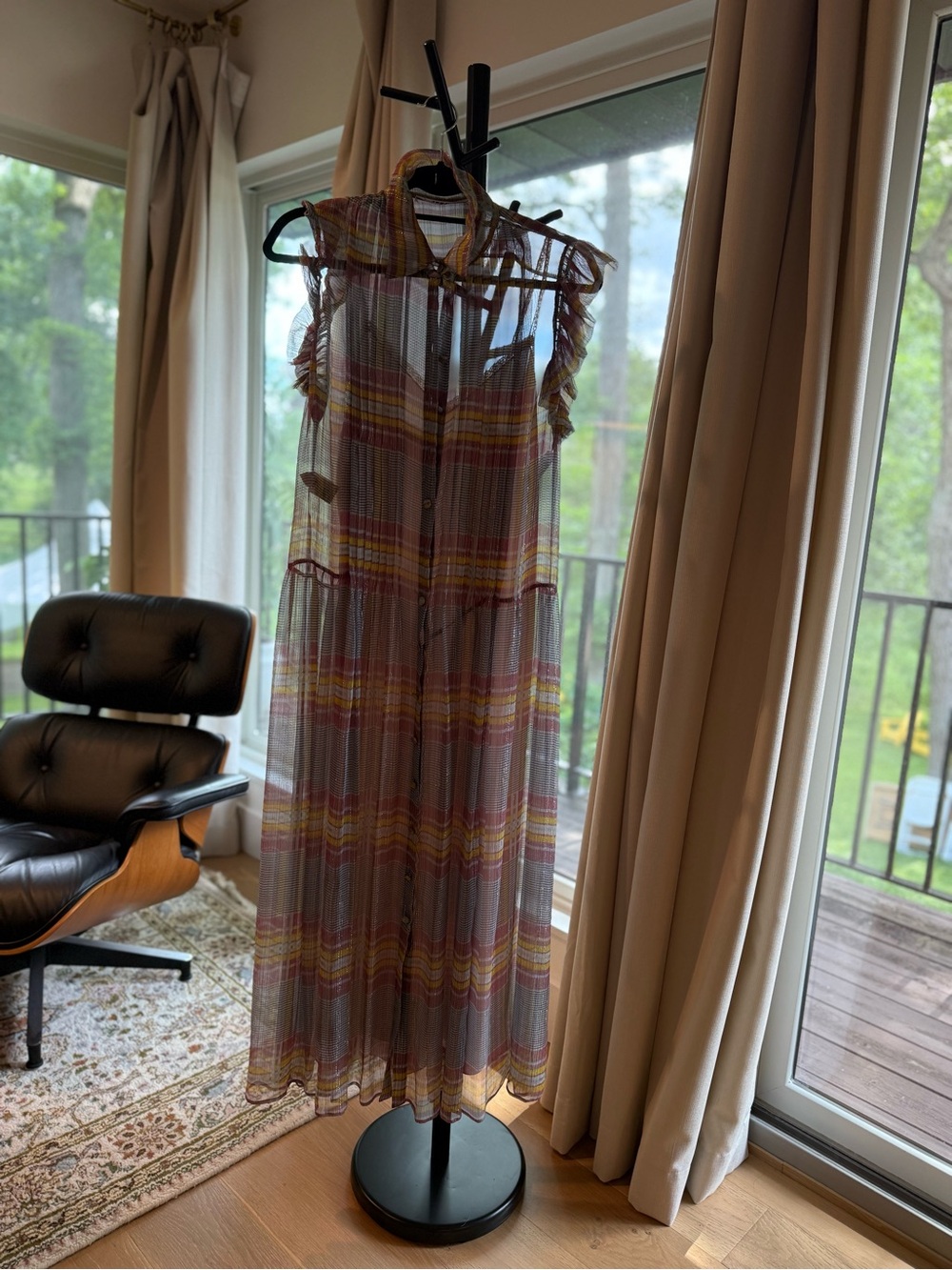 Sheer Sleeveless Silk Maxi Dress in Multicolor Stripe